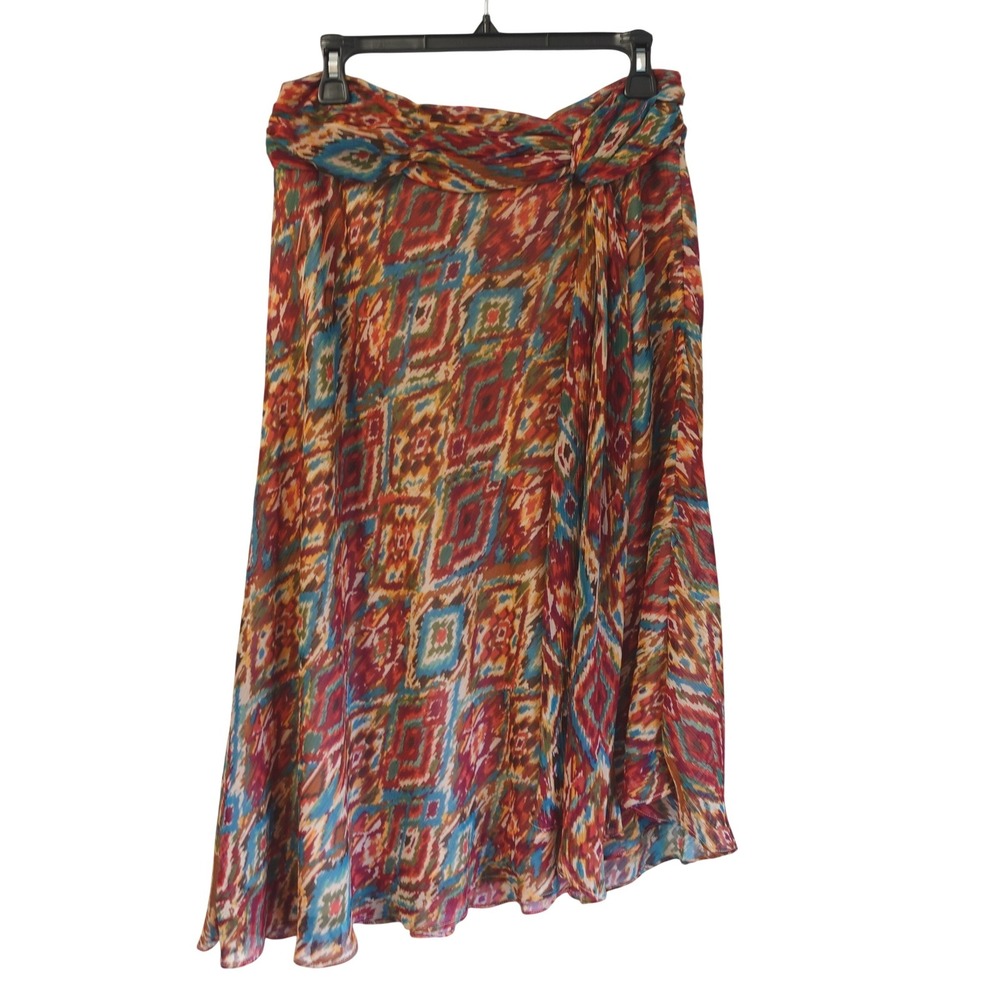 VERSAILLES Womens Bohemian Print Midi Skirt Size 8 Wrap Style Lightweight Ikat